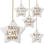 8 Pieces Teacher Christmas Ornaments for Tree Thanksgiving Teacher Appreciation Gifts Bulk Thank You Best Teacher Star Ceramic Sign End of Year Farewell Gifts Teacher Appreciation Present Keepsake