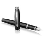 Parker IM Fountain Pen | Black Lacquer with Chrome Trim | Fine Nib with Blue Ink Refill | Gift Box