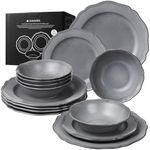 Navaris Scandi Style Porcelain Dinnerware Set - Ceramic Crockery Sets for 6 - Stackable Dishes with Dinner and Salad Plates Cereal Bowls - Dishwasher & Microwave Safe - 18pcs Grey
