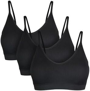 Basic Treasure Set of 3 Women's Seamless Comfort Bra, Bustier Without Underwire, with Removable Padding, Seamless, Padded and Soft Bra, Spaghetti | Black, XL