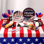 162CT President Trump 2024 Party Supplies Paper Plates Cups Straw Napkins Spoon Fork knives Tablecloth,Take America Back Disposable Party Plates for President Trump Party Decorations Serves 20 Guests