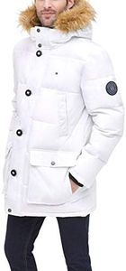 Tommy Hilfiger Men's Arctic Cloth Heavyweight Performance Parka Down Alternative Outerwear Coat, White, Large