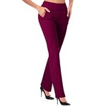 Women's Long Pants Stretch Work Trousers Ladies Office Business Straight Trousers Elegant Slim Fit Pants Smart Bootcut Waist Suit Formal Pants Wine#5 Medium