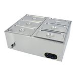 Commercial Food Warmer,Stainless Steel Bain Marie Buffet Warmer 1500W,Temperature Range 30-85 °C,GN 1/3 x6 Pans with Lids,Drain Tap