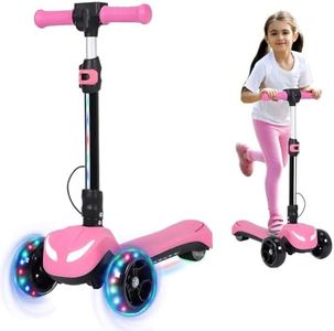 3 Wheel Electric Scooter for Kids, Electric Kick Scooters with Powerful Motor, 21V Battery, Thumb Throttle, 5mph Safe Speed, LCD Screen, Light Up Stem Deck & Wheels, Pink