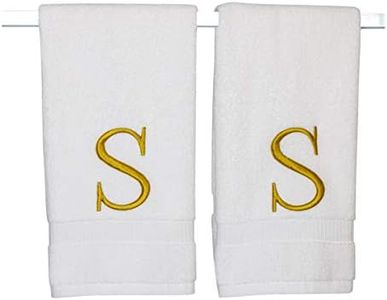 Decorvo Monogrammed Hand Towels for Bathroom - Luxury Hotel Quality Personalized Initial Decorative Embroidered Bath Towel for Powder Room, Spa - GOTS Organic Certified - Set of 2 Gold Letter S