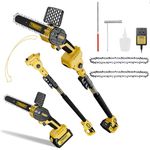 2-in-1 Mini Chainsaw & Cordless 6 Inch Pole Saw,21V 3Ah Battery Powered Brushless Electric Rotatable Pole Saw 15-Foot Max Reach & Multi-Angle for Tree Branches Pruning, Wood Cutting