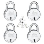 Link Lock Brass S Round 65Mm_Double Locking Padlock (Silver, Pack of 4) Made in Aligarh.