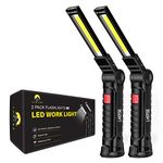 Rechargeable Work Lights, LED Work Light with Magnetic Base and Hanging Hook,360°Rotate 5 Modes Magnetic Rechargeable Flashlights for Mechanics Car Repair, Home, Garage, Emergency,BBQ,Camping(2 Pack)