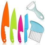 Chenkaiyang 6PCS Kids Knife Set for Cooking, Plastic Kitchen Safety Kids Knives in 4 Sizes, Plastic Cutting Board & Paring Knife for Vegetables Fruits Salad