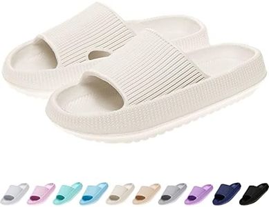 rosyclo Cloud Slides for Kids, Toddler Pillow Slippers Shower Bathroom Non-Slip Open Toe Super Soft Comfy Thick Sole Cozy Boys Girls Home House Cloud Cushion Slide Sandals Indoor Outdoor Shoes, Beige