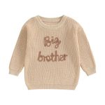 L&ieserram Baby Boy Knitted Jumper Sweater Newborn Kids Long Sleeve Knitwear Toddler Casual Top Clothes Brother Matching Pullover Outfit Grows Autumn Winter (Big Brother - Khaki, 4-5 Years)