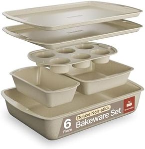 Bakken Swiss - Bakeware Set – 6 Piece – Stackable, Deluxe, Non-Stick Baking Pans for Professional and Home Cooking – Carbon Steel, White Stone Coating