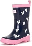 Hatley Girls' Printed Rain Boots, Navy and White Hearts, 1 M US Big Kid