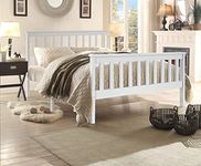 XEO HOME White 4ft6 Double Wooden Bed Frames Pine Solid Strong Wood Furniture (Double 4ft6 Bed Frame only)