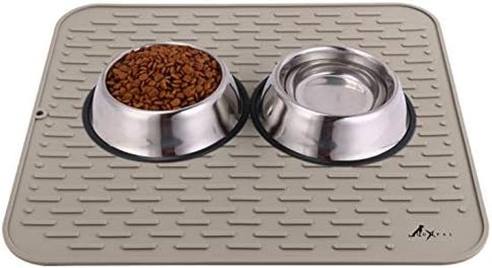 LuxPal Large 17X15 Premium Grade Silicone Dog & Cat Indoor or Outdoor Food Mat for Pets and Animals None Slip Food Tray Placemat for All Floors, Washable, Food Grade, (Brown)