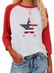 Baseball Mom Shirts for Women Raglan 3/4 Sleeve Color Block Cute Tops Casual T-Shirts Comfy Blouses, Star-red, Small