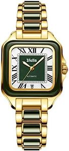 Diella Watches for Women Dial Is Inlaid with Emerald Jade, Crown with Sapphire and Square Features a Stylish Wavy Pattern, Waterproof, Date Luminous for Women Highend, Luxurious, Fashionable Gift (Gold)