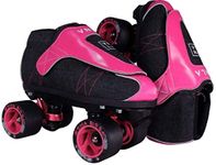 VNLA Zona Rosa Jam Skates | Quad Roller Skates from Vanilla - Indoor Speed Skates - Denim and Leather - for Tricks and Rhythm Skating (Neon Pink and Black)