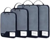 ECOHUB 4pcs Compression Packing Cubes, Suitcases Organiser Bag with Tag, Recycled Travel Bags Organiser for Backpack, Tear-resistant Packing Organiser for Carry On Luggage, Dark Blue (Patent Pending)