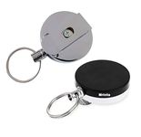 Mrinita Metal ID Card Pulley, Silver & Black Yo-Yo ID Card Holder for Office, All-Metal Housing 27.5'' Steel Wire Rope Reinforced ID Strap, ID Card Holder for Men (2)