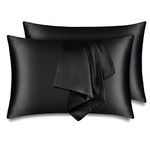 Silky Satin Pillowcase 2 Packs for Hair and Skin, Satin Cooling Pillow Covers with Hidden Zipper, Standard Size 20"x26", Black