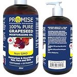 500ml (16oz) PURE GRAPESEED Oil, 100% Pure, Moisturizes & Nourishes Hair, Face and Skin, Cold Pressed + UV Protected, Non GMO, Made in Canada (Grapeseed, 500ml) (500ml)