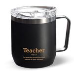 Teacher Mug (300ml/10.1oz) Black Reusable Mug | 18/8 Stainless Steel, Vacuum Insulated Travel Tumbler Mug | Carry Hot & Cold Beverage | Tea & Coffee Mug, Teacher Appreciation Gifts | VAHDAM