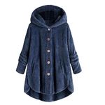 Winter Fleece Jackets for Women Cute Cat Ear Warm Winter Oversized Outwear Button Down Sherpa Hooded Sweatshirt, 05 Navy, XX-Large