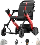 Foldable Electric Wheelchair Rollator Walker Combo for Adults & Seniors, Lightweight Motorized Transport Wheelchair with PAi Smart Safety System, Airline Approved, Travel Size, 18 Miles Range, Red