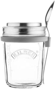 Kilner Rayware Breakfast Mason Jar with Spoon and Silicone Holder Set, 350 ml Capacity