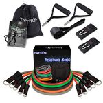 TheFitLife Exercise Resistance Bands with Handles - 5 Fitness Workout Bands Stackable up to 110/150 lbs, Training Tubes with Large Handles, Ankle Straps, Door Anchor Attachment, Carry Bag (250lbs)