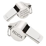 Uiopa Whistles Sports, Personalised Whistle with Lanyard, Stainless Steel Loud Whistle for Teacher Coach Referee, Custom Whistle for Soccer Basketball (Silver: Double-Sided Lettering)