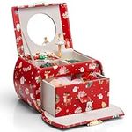 Vlando Musical Jewelry Box for Girls Kids with Drawer, Music Box with Ballerina for Birthday Bedroom Decor,Girls Christmas Gifts,Christmas red