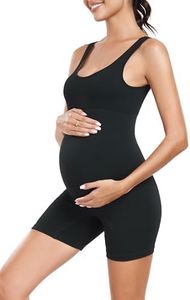 EastElegant Maternity Seamless Yoga Jumpsuits Women's One Piece Workout Bodysuits Ribbed Square Neck Romper, Black, Large
