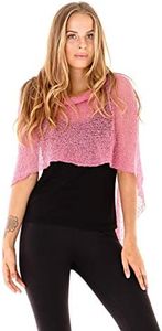 SHU-SHI Womens Sheer Poncho Casual Summer Shrug Bolero Lightweight Knit Pink