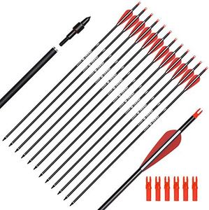 YLSIO Archery Carbon Arrow Hunting Target Practice Arrows 30 Inch with Removable Tips for Compound & Recurve Bow Spine 500 6PCS