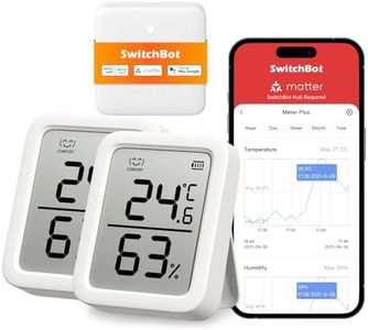 SwitchBot Thermometer Hygrometer, Bluetooth Indoor Humidity Meter for Home, Temperature Sensor with App Control, Large LCD Display, Notification Alerts (Meter Plus *2+Hub mini)