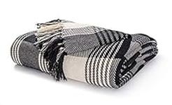 EHC Premium Reversible 100% Cotton Large 250 x 380cm Super King Size Tartan Throws for Sofa, Bedspread, Black