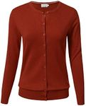 Allsense Women's Long Sleeve Button Down Crew Neck Classic Knit Cardigan Sweater, Rust