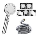 Shower Head and Hose, 5 Mode Water Saving Shower Heads Set, Powerful Handheld Showerhead with Water Stop Botton (Silver)