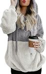 BTFBM Women Sherpa Pullover Quarter Zip Long Sleeve Fluffy Soft Fleece Jackets Sweaters Sweatshirts Hoodies Outwear Coat (Q_Light Grey, Large)