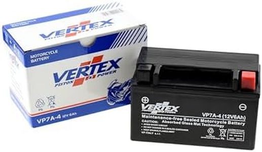 Vertex VP7A-4 Sealed AGM Motorcycle/Powersport Battery, 12V, 6Ah, CCA (-18) 90, Replaces: CTX7A-BS, YTX7A-BS Perfect battery for Motorcycle, ATV's, Personal Watercraft and Snowmobiles
