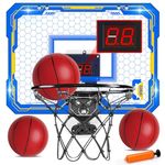 Indoor Basketball Hoop for Kids with 7 Colors LED Lights Over The Door Mini Basketball Hoop Electronic Scoreboard Outdoor Basketball Hoop Toys for 5 6 7 8 9 10 11 12+ Year Old Boys Girls