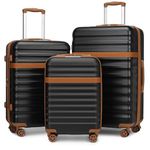 Kono Luggage Sets Hard Shell Suitcase Sets of 3 Piece ABS+PC Lightweight Travel Trolley with TSA Lock Spinner Wheels (Black/Brown)