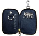 GIMNER Genuine Leather Key Case Pouch Wallet Key Chain Key Holder Ring with 8 Key Buckles, 1 Dock Hook, 1 Detachable Key Ring,for Home, Office & Shop, (L 13cm x B 8cm x W 2cm) (Black)