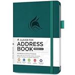 Clever Fox Address Book with alphabetic tabs - PU Leather Telephone and Address Book for Keeping Contacts Safe, Contact Organizer Journal, Medium Size (13.5 x 19cm) Hardcover, Dark Teal