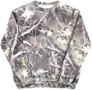 BEAUDRM Men's Vintage Camo Sweatshirts Crew Neck Fleece Shirt Long Sleeve Pullover Camouflage Hunting Tee Tops Streetwear Light Grey Small