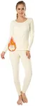 MANCYFIT Thermal Underwear for Women Long Johns Set Fleece Lined Ultra Soft Scoop Neck Beige Medium