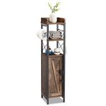 VECELO Small Bathroom Cabinet,Slim Toilet Paper Holder with Door & 2 Shelves, Upgraded Narrow Storage Organizer for Restroom Bathroom Tiny Space,Fenced Top Waterproof Coating, Rustic Brown